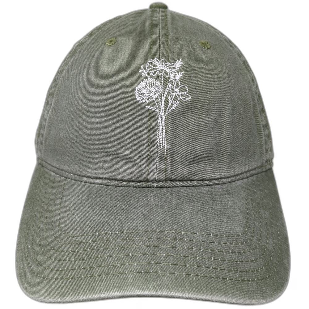 Otto Baseball Cap Green One Size Floral Flower Bouquet Adjustable Slideback Hat